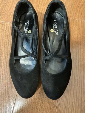 Cordani  Italian Black Suede Leather Pump Wedge Mary Jane Style Size 39